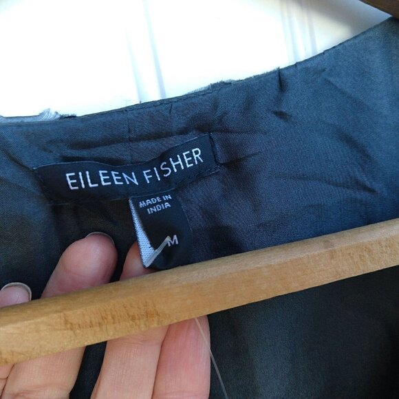 Eileen Fisher Ripple Bindu Silk Jacket Size M NWT Graphite Gray 3/4 Sleeve New - Picture 8 of 12